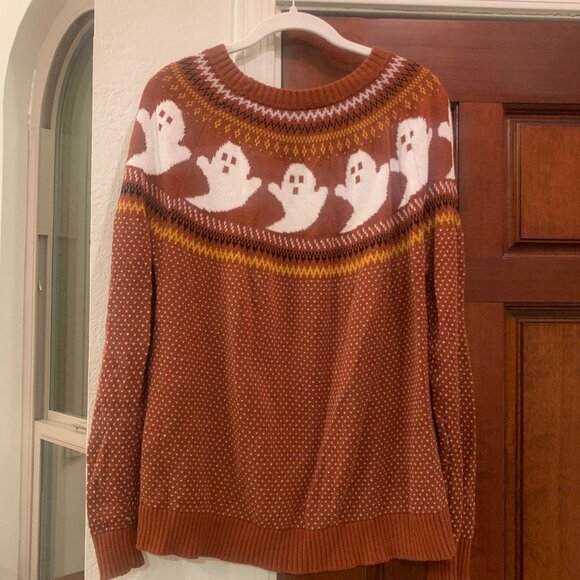 Modcloth Brown You've Been Fair Isle Ghosted Sweater, XL - Picture 6 of 9